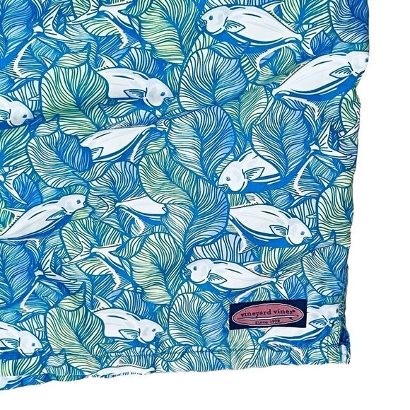 Vineyard Vines Blue Fish Print Swim Board Trunk Shorts Mens Sz L - Picture 3 of 9